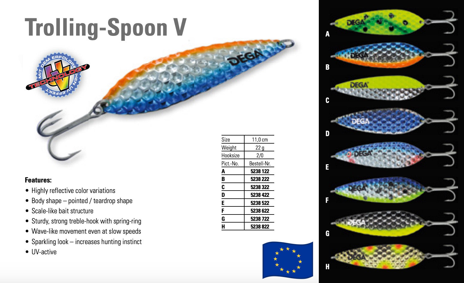 Jenzi Dega Trolling Spoons V 11 cm / 4.33" (22 g / 0.78 oz.)