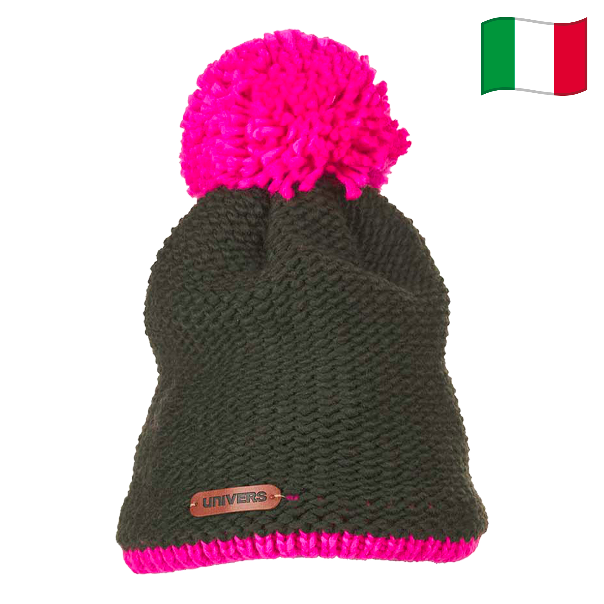 Univers Alpi Women's Knitted Beanie/Toque with Faux Fur Pom