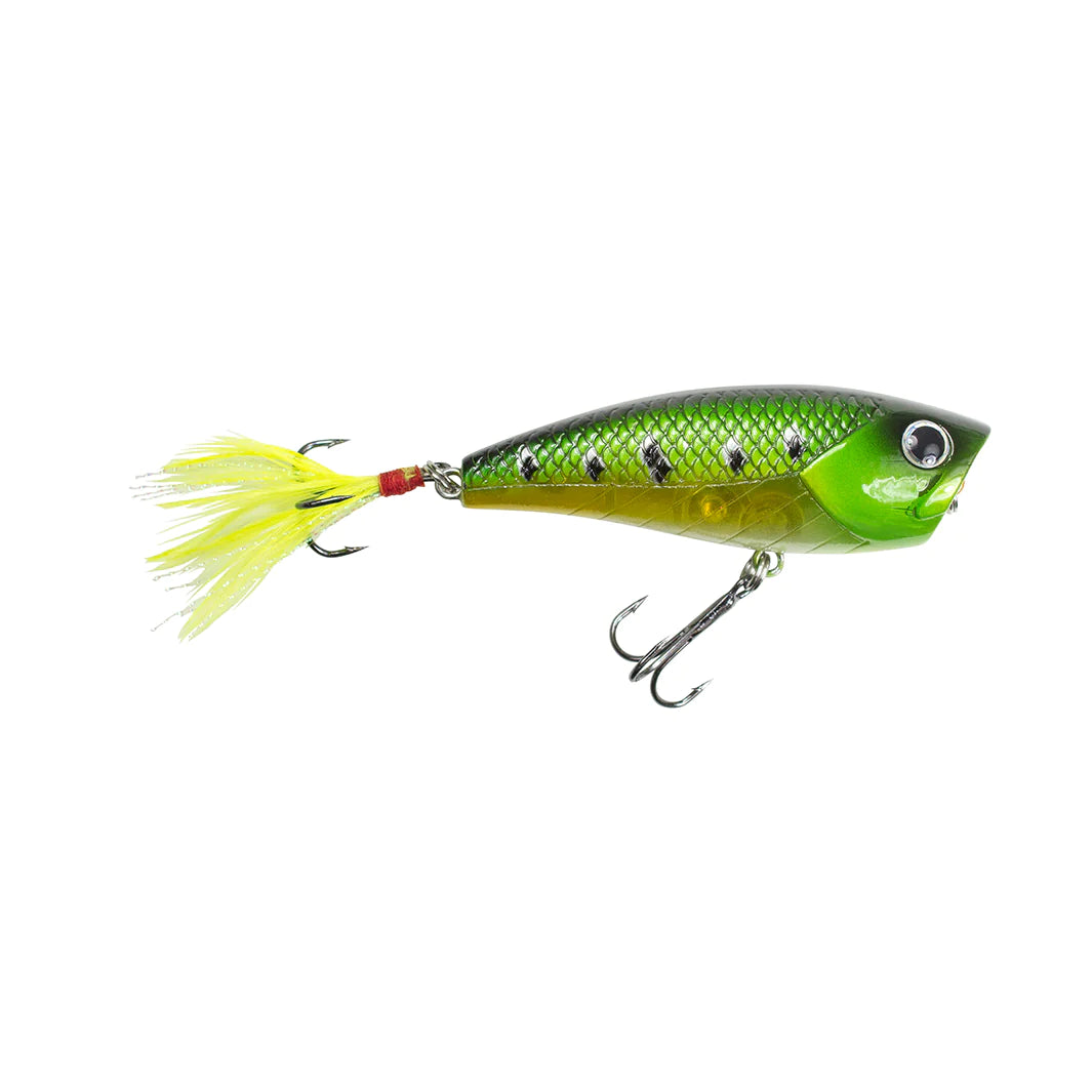 Lunkerhunt Popper Fishing Lure with Feathered Tail Hook | Impact Crush | Topwater Hard Bait Fishing Lure for Bass Fishing | Popping Action generates